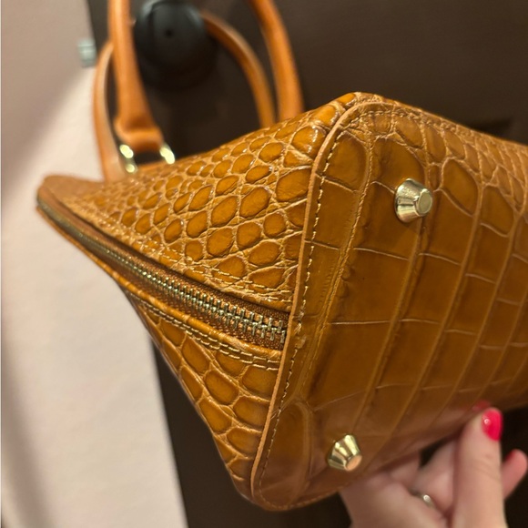 Valentina EUC Croc Embossed Leather Satchel in Tan - Picture 9 of 10